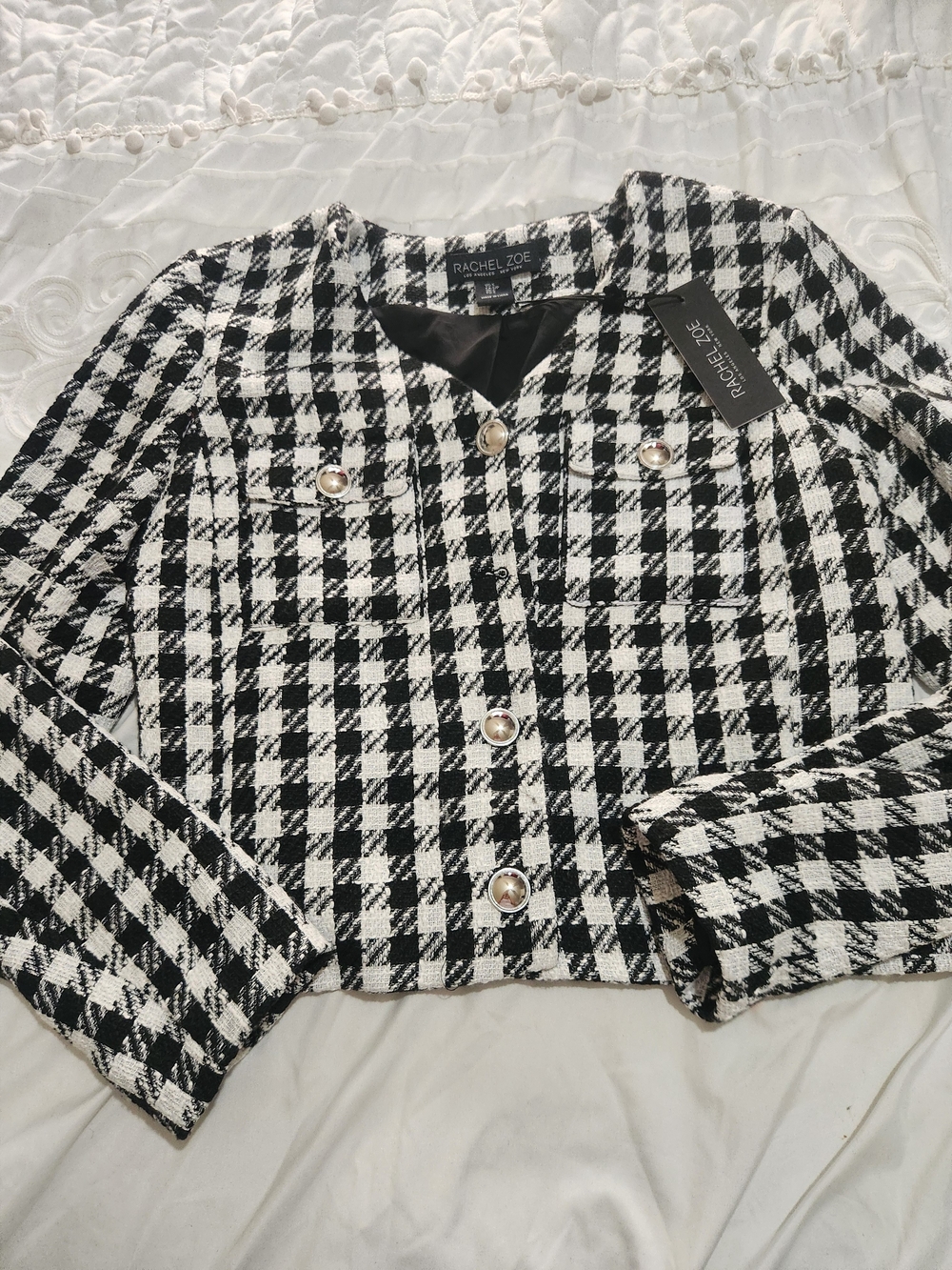 RACHEL ZOE Black & White Houndstooth Tweed Jacket